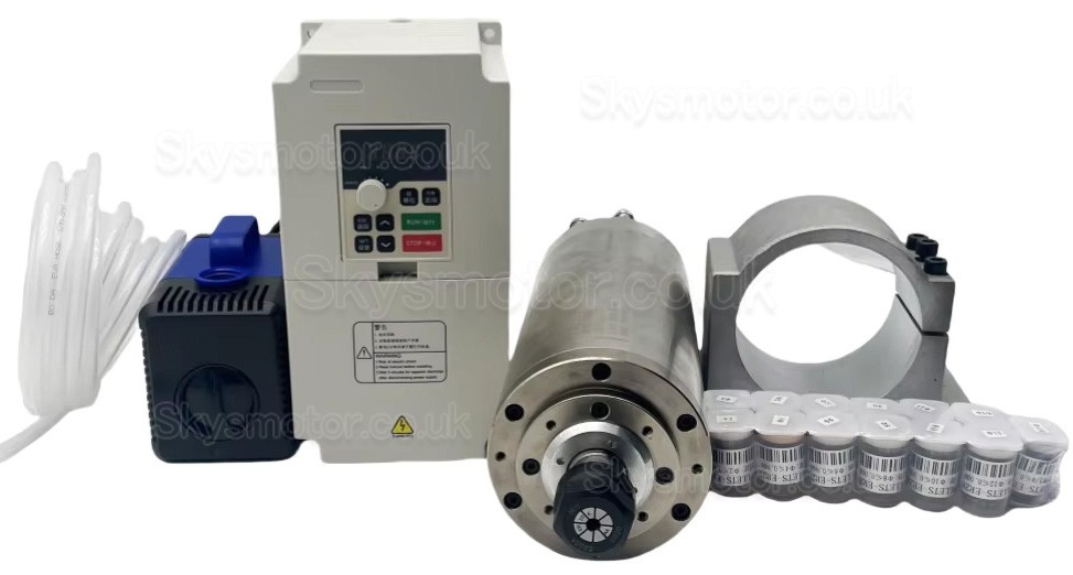 3KW 220V/380V Water Cooled Spindle Motor Kit JGD-100A-3.0KW + H100-3.7 with Spindle Drives + Water Pump + 13Pcs ER20 Collet + Bracket